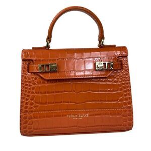 RARE Teddy Blake Kim Croco 9” orange leather handbag gold hardware